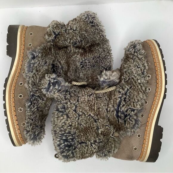 Sam Edelman Faux Fur Gray Leather Lace Up Women’s Ankle Boots Size 7.5M - Picture 6 of 10